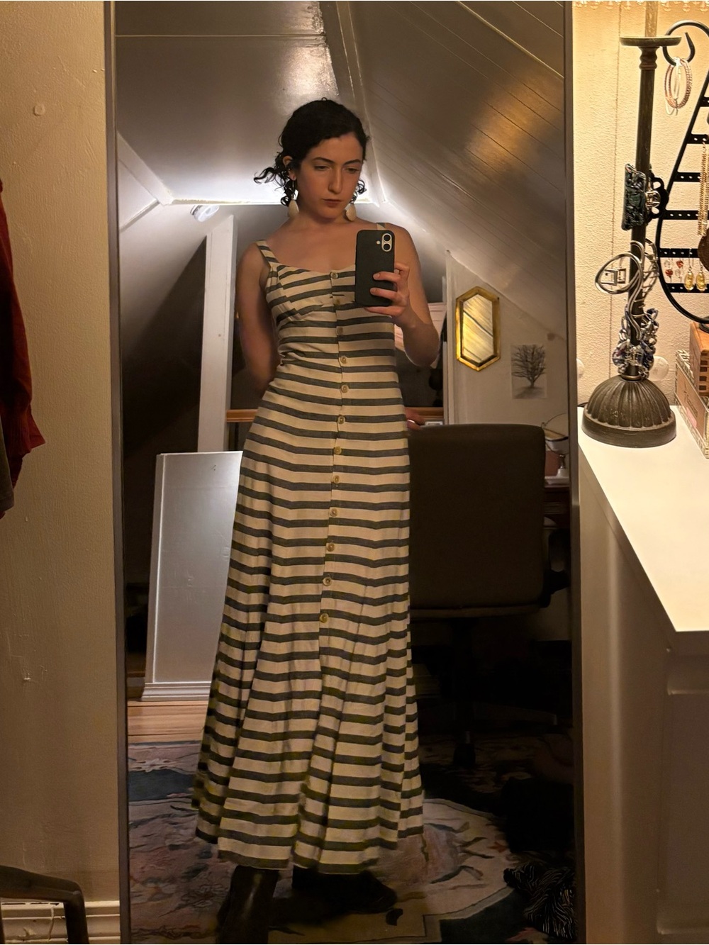 MAEVE (Anthropologie) Striped Button-Front Maxi Dress in Blue & Cream
